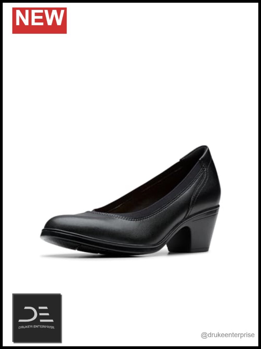 Women's Black Leather Block Heel Pumps - Comfortable & Stylish